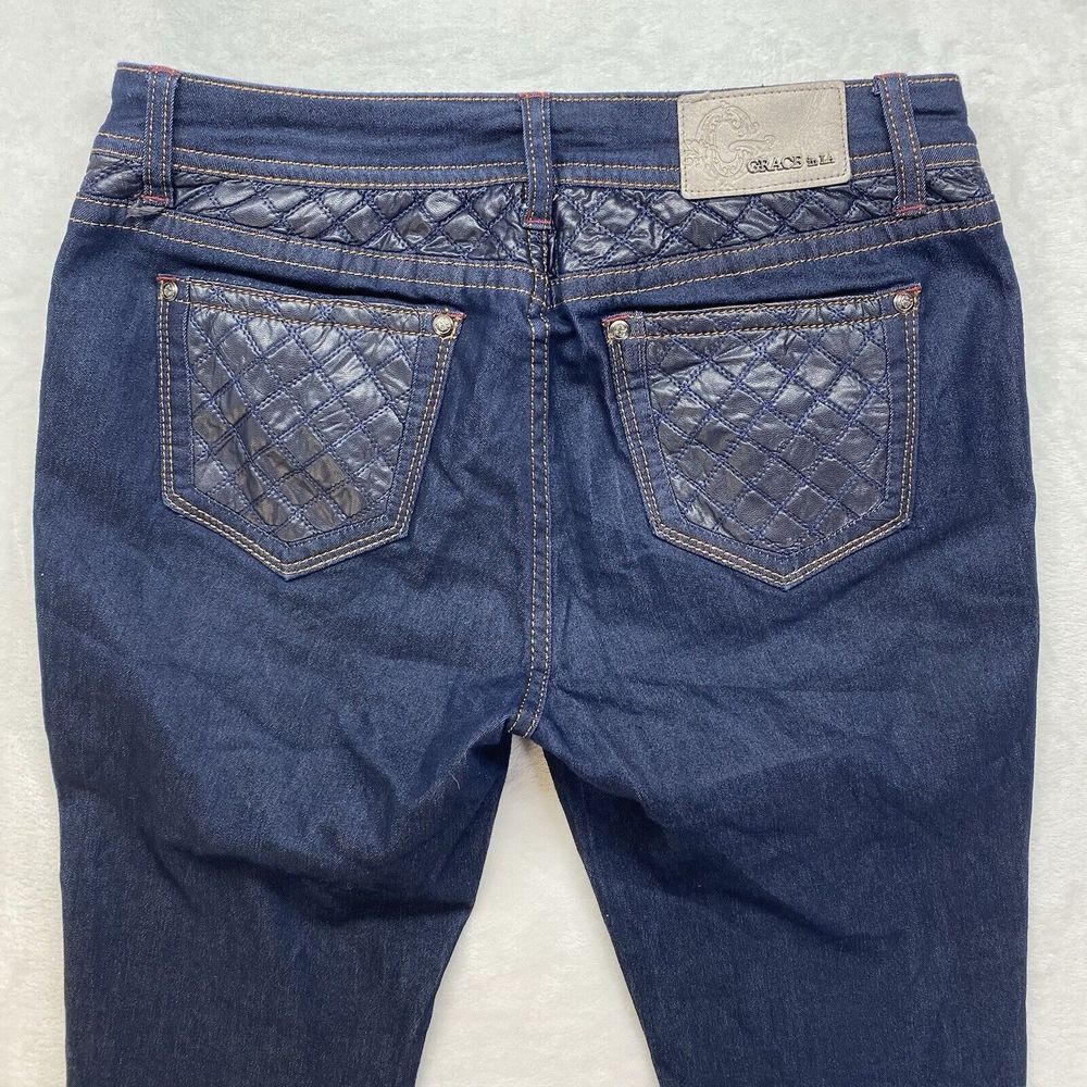 Grace In LA Jeans Womens 31 cropped quilted pockets plaid cuffs